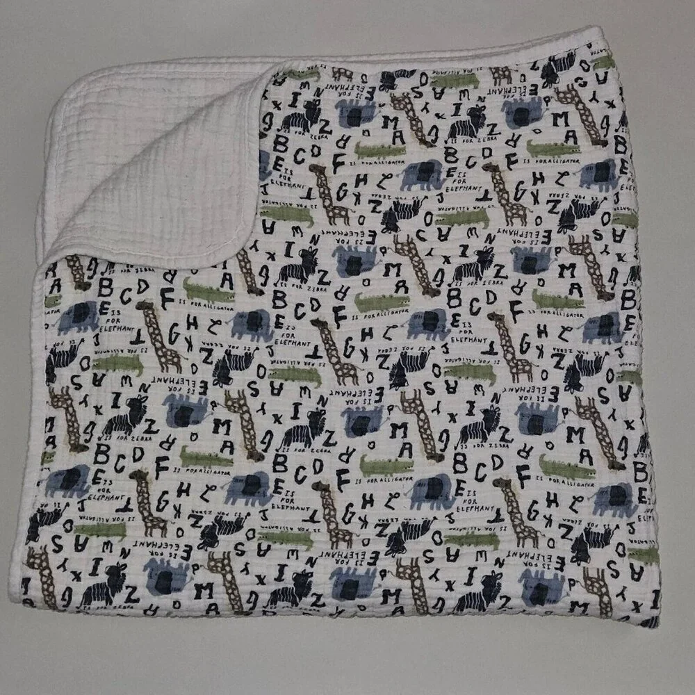 Chick Pea Elephant Zebra Giraffe Alligator Letters Baby Blanket 100% Cotton